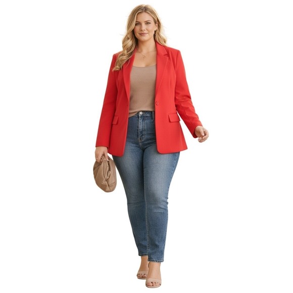 Banana Republic Jackets & Blazers - Banana Republic Coral Red Cotton Blazer Jacket Womens 12 Bold Tailored